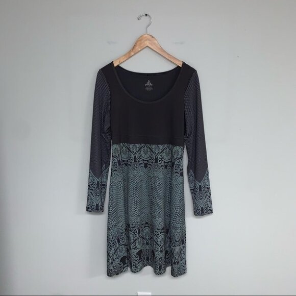 Prana Dress Size Small Dark Brown Sage Green Teal Long Sleeve Flowy "Holly"‎ - Picture 2 of 11